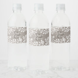 Taupe und Personalisierte Hochzeit mit weißer, rus Wasserflaschenetikett