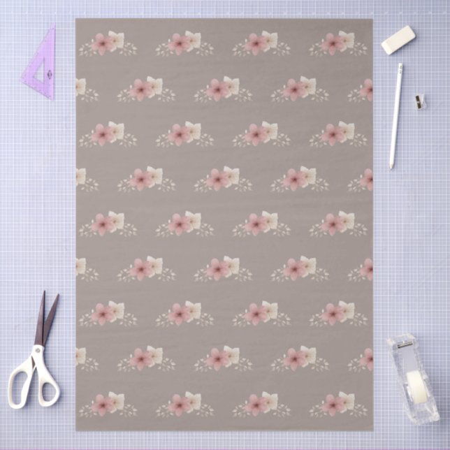 Taupe und Rosa Floral Seidenpapier (Basteln)