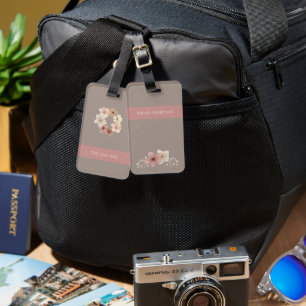 Taupe und rosa Gepäckmarke Personalisiert Gepäckanhänger