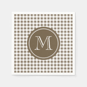 Taupe und White Gingham, Ihre Monogramm Serviette