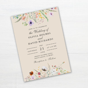 Taupe Watercolor Wildblume Meadow Wedding Einladung