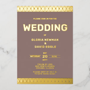 Taupe Wedding Real Gold Foil Einladung