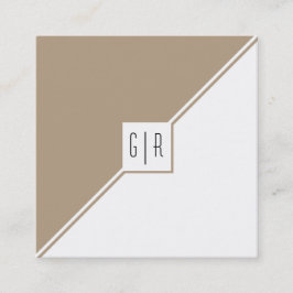 Taupe, weiße Dreiecke, monogramm moderne geometris Quadratische Visitenkarte