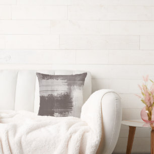 Taupe White Abstrakt Brushstrikes Kissen