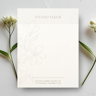Taupe & White | Chic Minimal Floral Letterhead Briefbogen