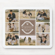 Taupe White Monogram & Year Foto Collage