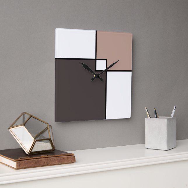 Taupe White Squares Quadratische Wanduhr (Büro)