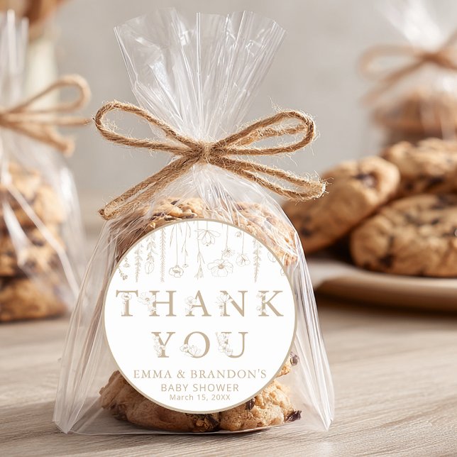 Taupe Wildflower Baby Shower Thank You Stickers (Taupe Thank You Stickers)