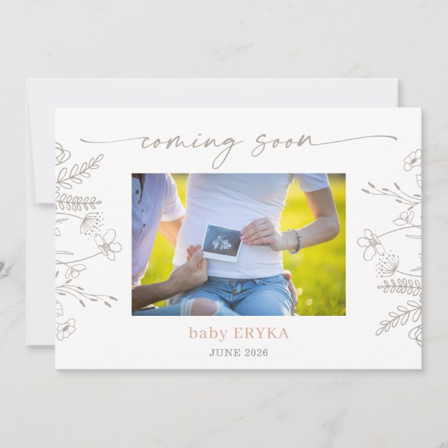 Taupe Wildflower Boho Pregnancy Announcement Card Einladung (Vorderseite)