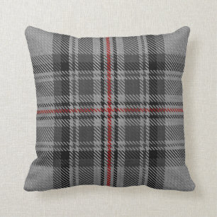 Taupegrauer schwarzer roter riesiger Tartan Kissen