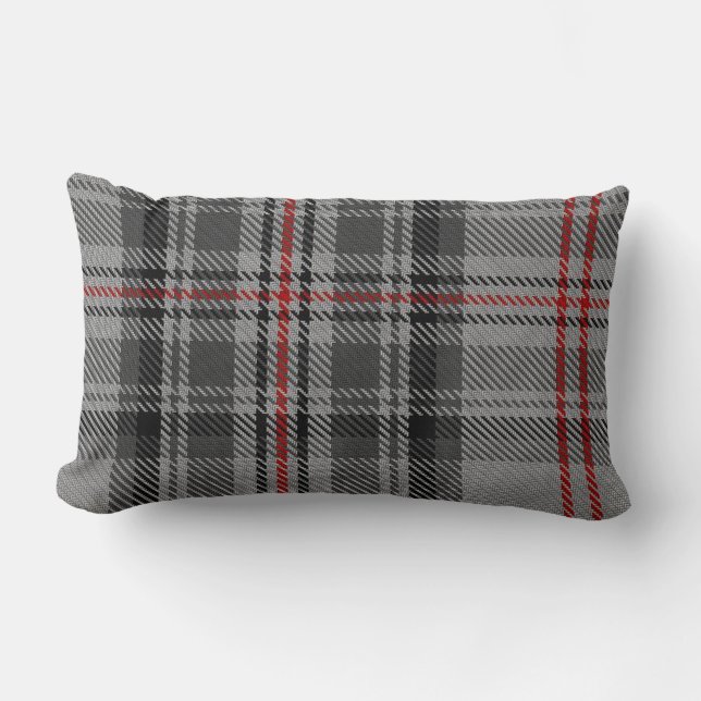Taupegrauer schwarzer roter riesiger Tartan Lendenkissen (Vorderseite)