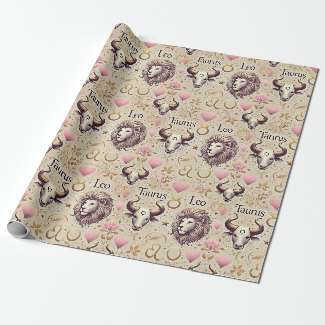 Taurus and Leo Liebe Wrapping Paper - Zodiac Theme Geschenkpapier (Ungerollt)