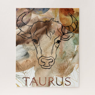 Taurus bull braune Blume Planet Aquarell Puzzle