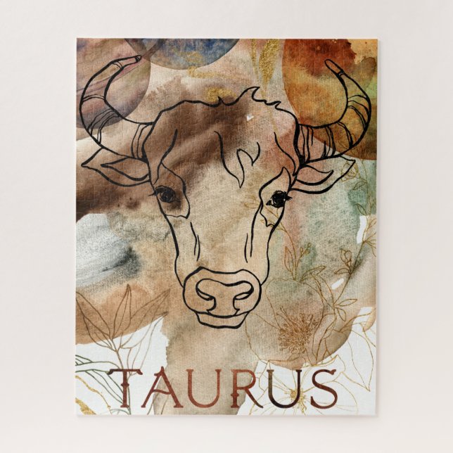 Taurus bull braune Blume Planet Aquarell Puzzle (Vertikal)