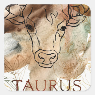 Taurus bull brown gold flowers planet astrology quadratischer aufkleber