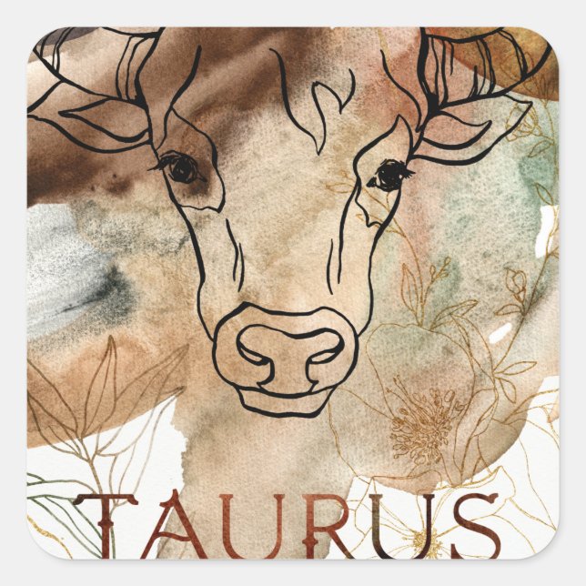 Taurus bull brown gold flowers planet astrology quadratischer aufkleber (Vorderseite)