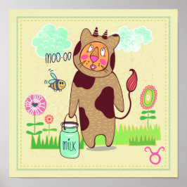 Taurus Bull Cat Zodiac Kinderzimmer Print Poster