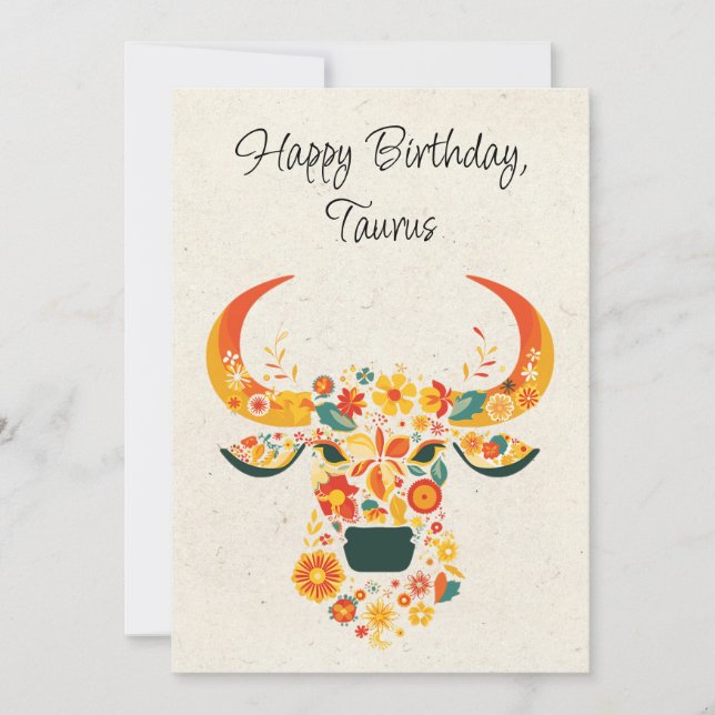 Taurus Bull Zodiac Floral Geburtstagkarte (Vorderseite)