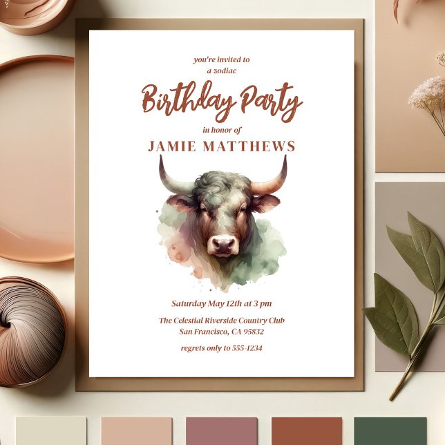 Taurus Bull Zodiac Geburtstagsparty Einladungspostkarte (Plan Your Taurus Zodiac-Themed Party with Our Collection of Invitations, Decor, and Gifts!)