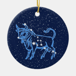 Taurus Constellation & Zodiac Sign with Stars Keramik Ornament
