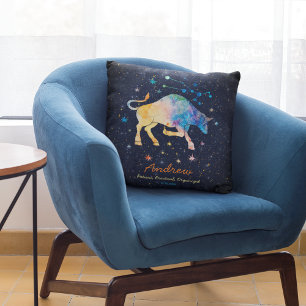Taurus Constellation Zodiac Watercolor Star Galaxy Kissen