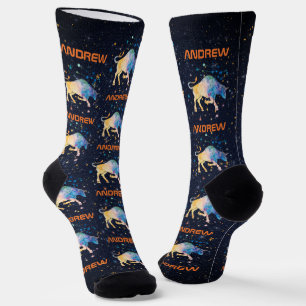 Taurus Constellation Zodiac Watercolor Star Galaxy Socken