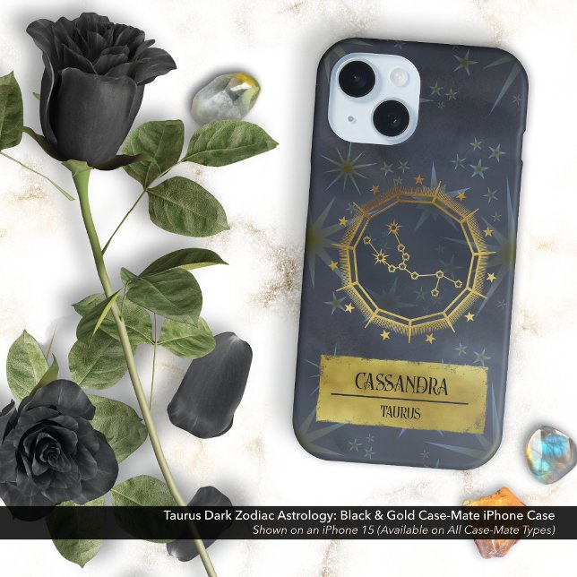 Taurus Dark Zodiac Astrologie: Schwarz & Gold Case-Mate iPhone Hülle (Taurus Dark Zodiac & Astrology Black & Gold Case-Mate iPhone Case Personalized with Your Name)