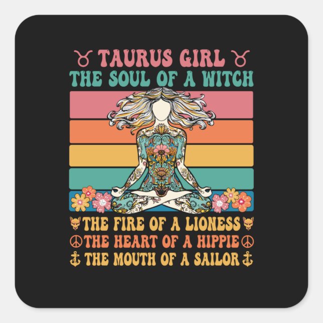 Taurus Girl Astrology Sign Quadratischer Aufkleber (Vorderseite)