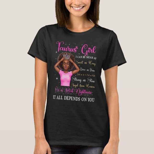 Taurus Girl Black Queen Zodiac Birthday Afro Women T-Shirt (Vorderseite)