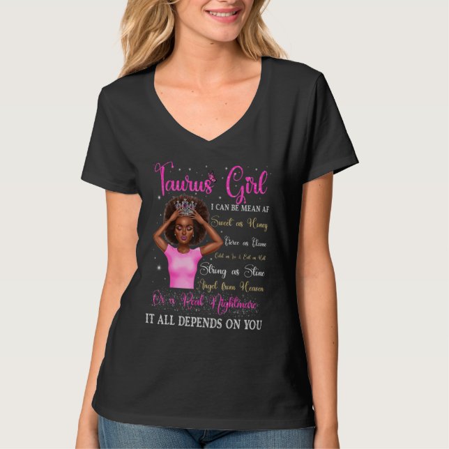 Taurus Girl Black Queen Zodiac Birthday Afro Women T-Shirt (Vorderseite)