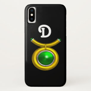 TAURUS / GOLD, GREEN EMERALD ZODIAC JEWEL MONOGRAM Case-Mate iPhone HÜLLE