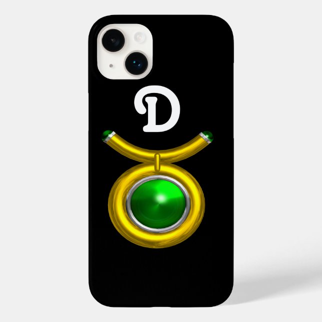 TAURUS / GOLD, GREEN EMERALD ZODIAC JEWEL MONOGRAM Case-Mate iPhone HÜLLE (Rückseite)