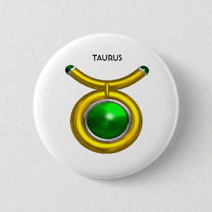 TAURUS / GOLD, GREEN EMERALD ZODIAC SIGN JEWEL BUTTON