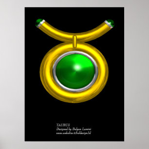 TAURUS / GOLD, GREEN EMERALD ZODIAC SIGN JEWEL POSTER