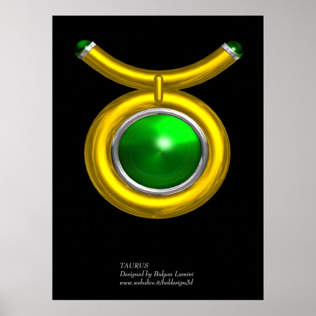TAURUS / GOLD, GREEN EMERALD ZODIAC SIGN JEWEL POSTER (Vorne)