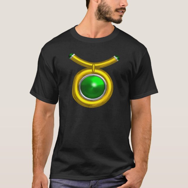 TAURUS / GOLD, GREEN EMERALD ZODIAC SIGN JEWEL T-Shirt (Vorderseite)