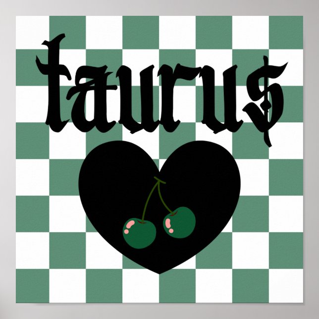 Taurus Gothic ästhetic Checkered Cherry Art Poster (Vorne)