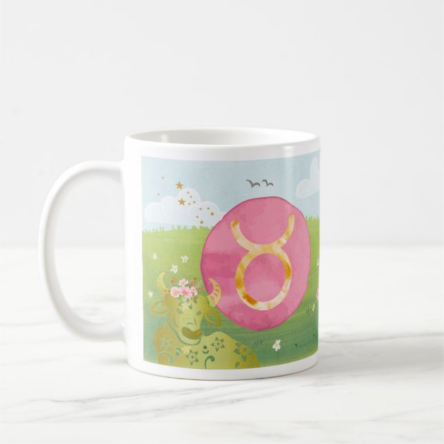 Taurus Green Pink Astrologie Zodiac Zeichen Kaffeetasse (Links)