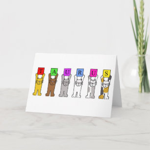 Taurus Happy Geburtstag Niedlicher Cartoon Katzen Karte