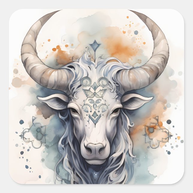Taurus Horoskop Symbol der Bull-Wasserfarbe Quadratischer Aufkleber (Vorderseite)