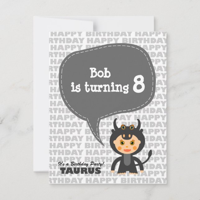 Taurus Kids Party Einladung (Vorderseite)