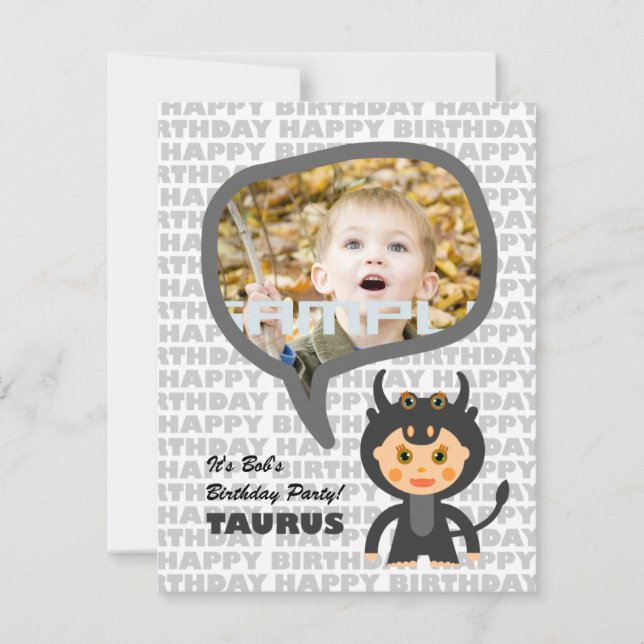 Taurus Kids Party Einladung mit Foto (Vorderseite)