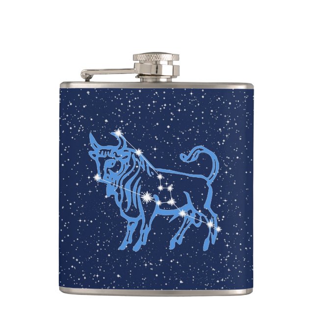 Taurus Konstellation und Zodiac-Zeichen mit Sterne Flachmann (Vorderseite)
