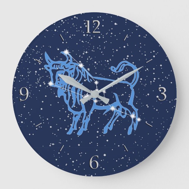 Taurus Konstellation und Zodiac-Zeichen mit Sterne Große Wanduhr (Vorderseite)