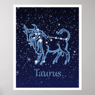 Taurus Konstellation und Zodiac-Zeichen mit Sterne Poster