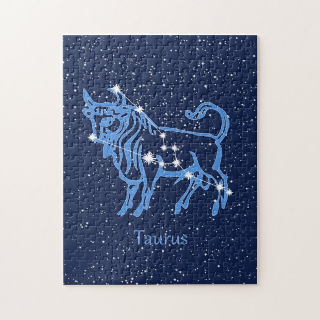 Taurus Konstellation und Zodiac-Zeichen mit Sterne Puzzle (Vertikal)