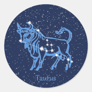 Taurus Konstellation und Zodiac-Zeichen mit Sterne Runder Aufkleber