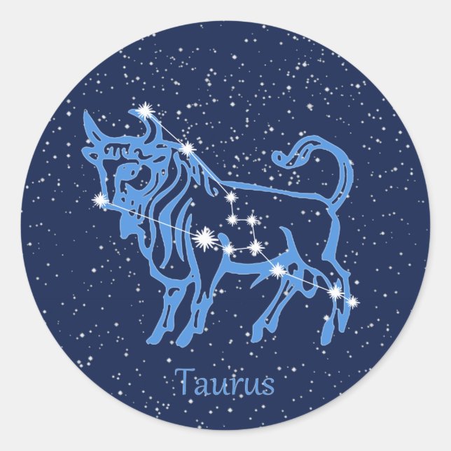 Taurus Konstellation und Zodiac-Zeichen mit Sterne Runder Aufkleber (Vorderseite)