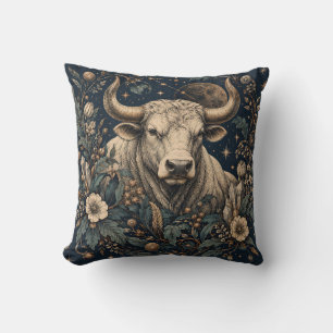 Taurus Midnight Botanical Gravur Kissen