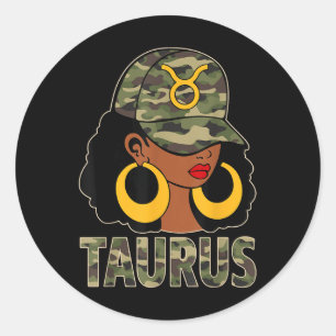 Taurus Queen Black Women Cap Camoflauge Afro Girl Runder Aufkleber